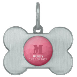 Roze geometrisch mesh patroon op maat Monogram Huisdieren Naamplaatje