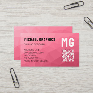 Roze geometrisch meshpatroon QR-code Monogram Visitekaartje