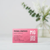 Roze geometrisch meshpatroon QR-code Monogram Visitekaartje (Staand voorkant)