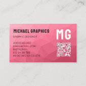 Roze geometrisch meshpatroon QR-code Monogram Visitekaartje (Voorkant)