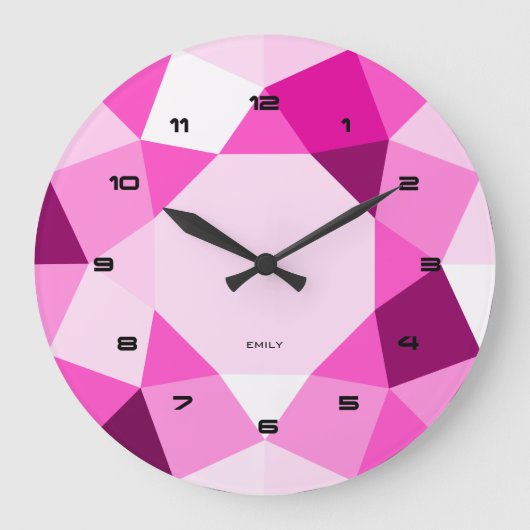 Roze geometrisch modern design grote klok (Voorkant)