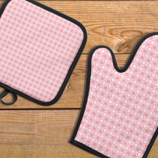 Roze geometrisch ovenwant & pannenlap set
