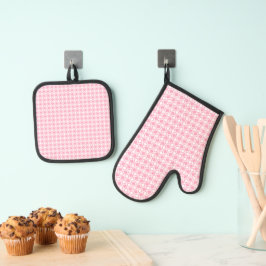 Roze geometrisch ovenwant & pannenlap set
