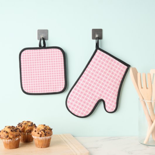 Roze geometrisch ovenwant & pannenlap set (Insitu(Ophanging))