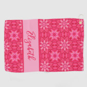 Roze Geometrisch patroon met aangepaste naam dames Golfhanddoek (Horizontaal)