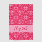 Roze Geometrisch patroon met aangepaste naam dames Golfhanddoek (Voorkant)