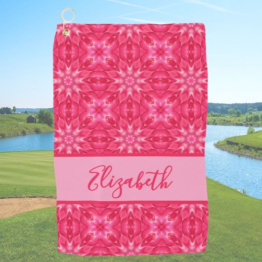 Roze Geometrisch patroon met aangepaste naam dames Golfhanddoek