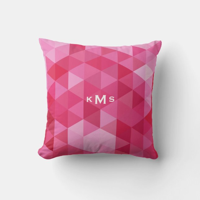 Roze geometrisch patroon monogram kussen (Voorkant)