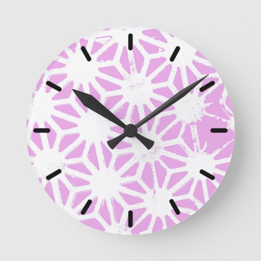 Roze geometrisch patroon ronde klok (Voorkant)