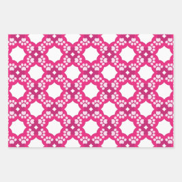 Roze geometrisch pootafdrukpatroon inpakpapier vel