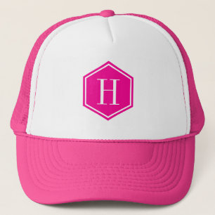 Roze geometrische achthoek monogram trucker pet