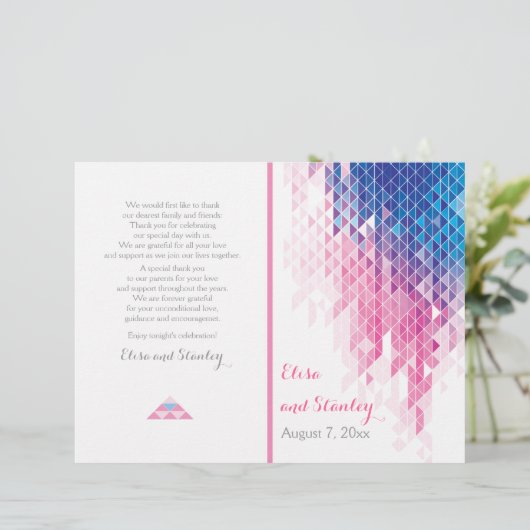 Roze geometrische driehoeken modern trouwprogramma (Staand voorkant)