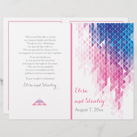 Roze geometrische driehoeken modern trouwprogramma (Voorkant / Achterkant)