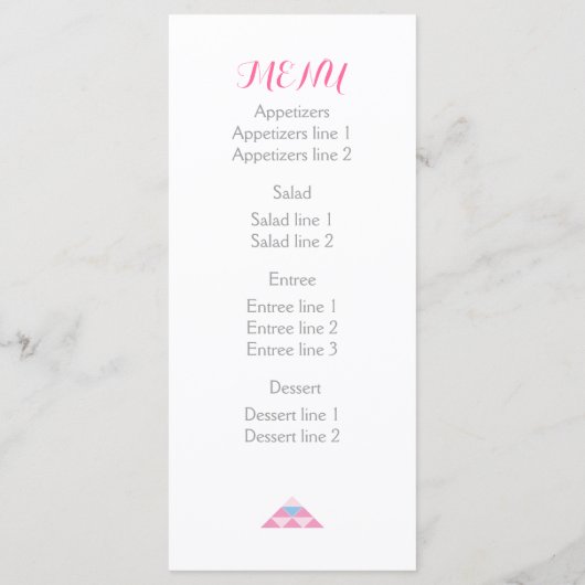 Roze geometrische driehoeken moderne bruiloft menu (Achterkant)