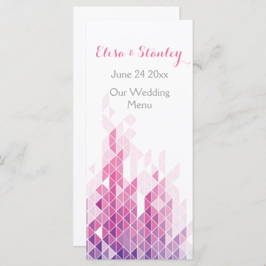 Roze geometrische driehoeken moderne bruiloft menu (Voorkant / Achterkant)