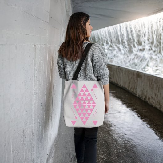 Roze geometrische driehoeken tote bag