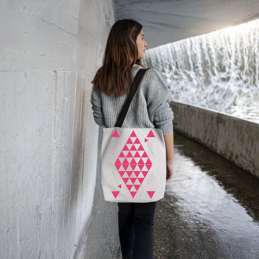 Roze geometrische driehoeken tote bag