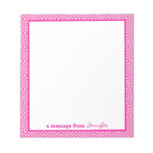 Roze geometrische grens met monogram notitieblok (Voorkant)