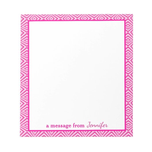 Roze geometrische grens met monogram notitieblok (Voorkant)