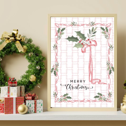 Roze Geometrische Holly Berry Art Poster