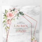 Roze Geometrische marmer Floral Eucalyptus Weduwsc Drieluik Uitnodiging (Binnenzijde eerst)