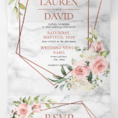 Roze Geometrische marmer Floral Eucalyptus Weduwsc Drieluik Uitnodiging (Binnenkant midden)