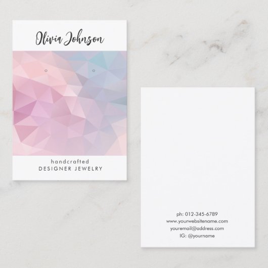 Roze Geometrische Patroon Sieraden Oorbel Display Visitekaartje (Voorkant / Achterkant)