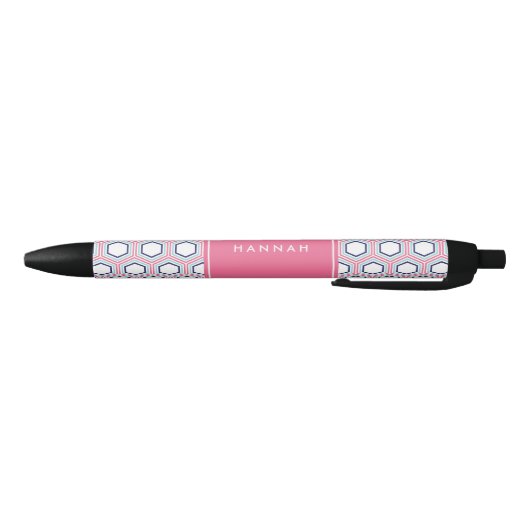 Roze Geometrische Patroonmonogram Zwarte Inkt Pen (Bodem)