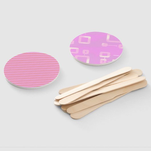 Roze geometrische strepen handwaaier (Niet-gemonteerd)