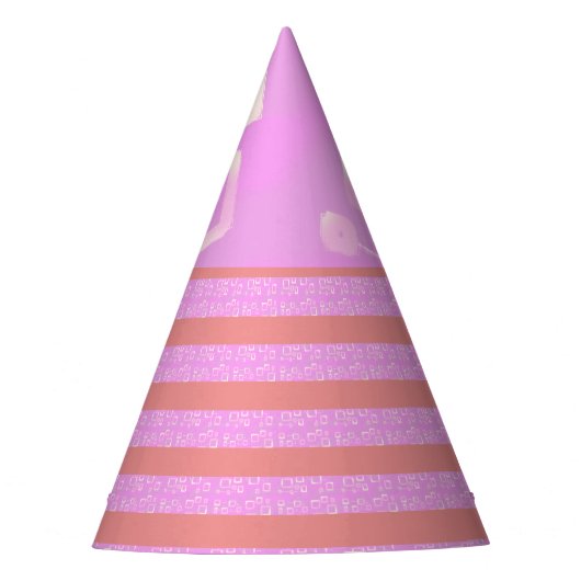 Roze Geometrische Stripes Party Pet Feesthoedjes (Voorkant)