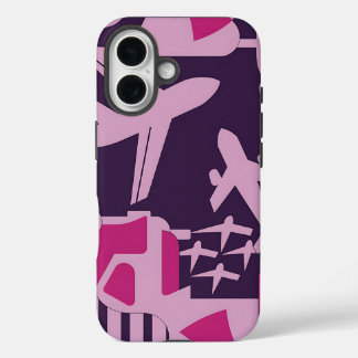 Roze geometrische vliegtuigpatroon Travel Lovers H iPhone 16 Hoesje