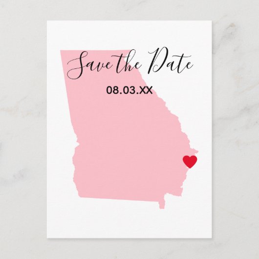 Roze Georgia Rode Hart Bewaar de Datum Aankondigingskaart (Voorkant)