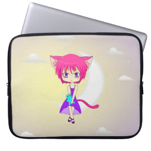 Roze gepaarde Neko Anime Girl, laptophoes Laptop Sleeve