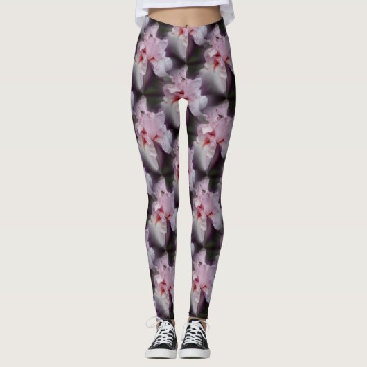 Roze, gepandeerde Iris bloempatroon Leggings (Voorkant)