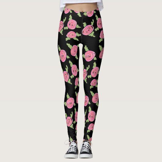 Roze gepatterde Rozen Leggings (Voorkant)