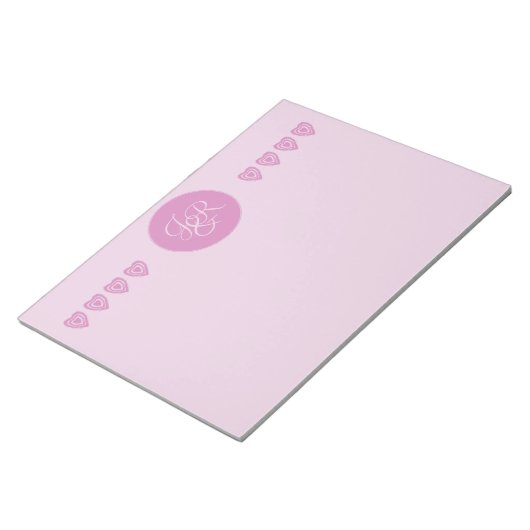 Roze, gepersonaliseerd Briefpapier Monogrammen Notitieblok (Schuin)