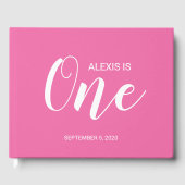 Roze gepersonaliseerd eerste verjaardag gastenboek (Voorkant)