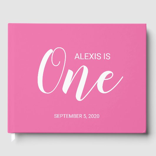 Roze gepersonaliseerd eerste verjaardag gastenboek (Voorkant)