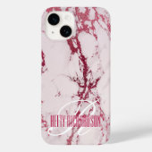 Roze Gepersonaliseerd Lush Glitter Marmer Monogram Case-Mate iPhone Case (Achterkant)