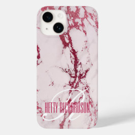 Roze Gepersonaliseerd Lush Glitter Marmer Monogram Case-Mate iPhone 14 Hoesje