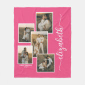 Roze gepersonaliseerd met naam 5 fotocollage fleece deken (Voorkant)