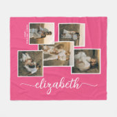 Roze gepersonaliseerd met naam 5 fotocollage fleece deken (Voorkant (Horizontaal))