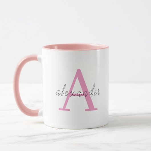 Roze gepersonaliseerd monogram met Jouw naam Mok (Links)