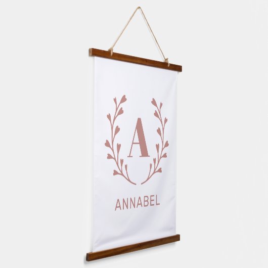 Roze Gepersonaliseerd Monogram Nursery Kinder Room Hangend Wandkleed (Gebogen)