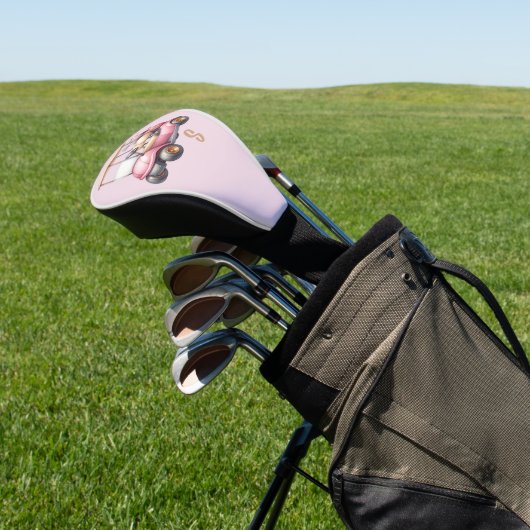Roze gepersonaliseerd monogram ontwerp op maat golfheadcover (Insitu)