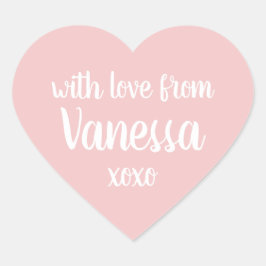 Roze gepersonaliseerd naametiket hart sticker
