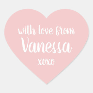Roze gepersonaliseerd naametiket hart sticker