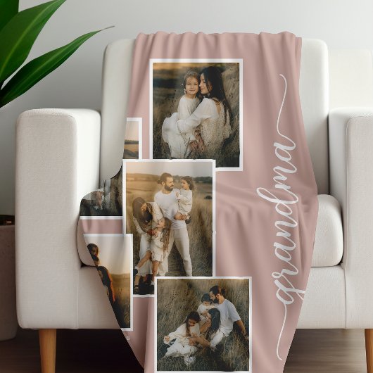 Roze Gepersonaliseerd Oma Grandkid 5 Fotocollage Fleece Deken