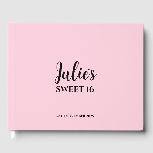 Roze gepersonaliseerd Sweet 16 gastenboek (Voorkant)