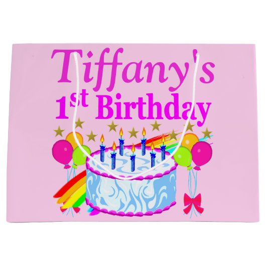 ROZE GEPERSONALISEERDE 1E VERJAARDAG CAKE CAKE CAD GROOT CADEAUZAKJE (Voorkant)